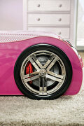 Pink finish race car design youth bed additional photo 5 of 9