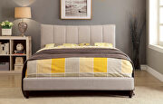 Beige linen-like fabric curved top headboard contemporary bed additional photo 5 of 14