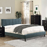 Dark blue linen-like fabric curved top headboard contemporary bed additional photo 2 of 12