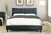 Dark blue linen-like fabric curved top headboard contemporary bed additional photo 3 of 12