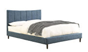 Dark blue linen-like fabric curved top headboard contemporary bed additional photo 4 of 12