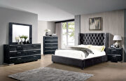 Dark gray fully upholstered frame transitional bed additional photo 2 of 3