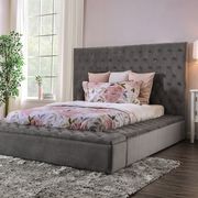 Storage button tufted gray fabric king bed by Furniture of America additional picture 4