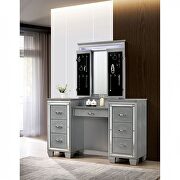 Silver contemporary tri-fold mirror style vanity and stool set additional photo 3 of 5