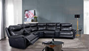 Sleek design dark navy grain leather power recliner sectional sofa by Furniture of America additional picture 2