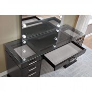 Obsidian gray glam mirror style vanity and stool set additional photo 2 of 3