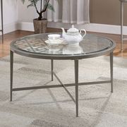 White Contemporary Round Glass Coffee Table by Furniture of America additional picture 2