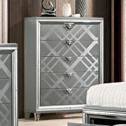 Silver embossed art deco pattern w/ mirror trims king bed by Furniture of America additional picture 11