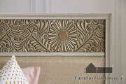 Beige fabric headboard polyresin floral design king bed by Furniture of America additional picture 12