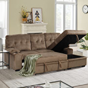 Brown fabric upholstery sleeper sectional sofa with storage chaise and cup holder by La Spezia additional picture 2