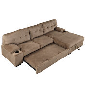 Brown fabric upholstery sleeper sectional sofa with storage chaise and cup holder by La Spezia additional picture 12