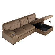 Brown fabric upholstery sleeper sectional sofa with storage chaise and cup holder by La Spezia additional picture 13