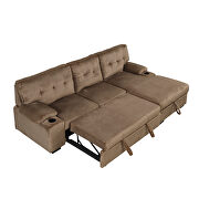 Brown fabric upholstery sleeper sectional sofa with storage chaise and cup holder by La Spezia additional picture 14
