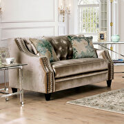 Transitional style champagne/ turquoise chenille fabric sofa additional photo 3 of 10