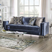 Dynamic vibe of blue satin sofa additional photo 2 of 8