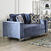 Dynamic vibe of blue satin sofa additional photo 3 of 8