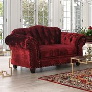Wine velvet transitional sofa made in us by Furniture of America additional picture 2