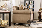 Ornately carved wood details tan/ brown chenille fabric sofa by Furniture of America additional picture 11