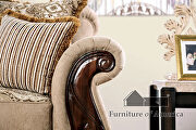 Ornately carved wood details tan/ brown chenille fabric sofa by Furniture of America additional picture 9