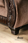 Ornately carved wood details brown chenille fabric sofa by Furniture of America additional picture 7