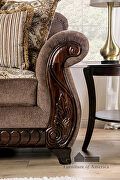 Ornately carved wood details brown chenille fabric sofa by Furniture of America additional picture 9