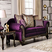 Lustrous chenille and polished carved wood sofa additional photo 2 of 7