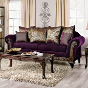 Lustrous chenille and polished carved wood sofa additional photo 3 of 7