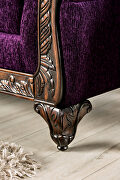 Lustrous chenille and polished carved wood sofa additional photo 4 of 7