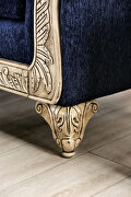 Lustrous soft chenille and distressed natural ivory-finished wood sofa additional photo 4 of 7