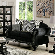 Lustrous soft chenille and polished ebony-finished wood pair sofa additional photo 3 of 8
