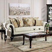 Soft-woven chenille fabric and polished wood sofa additional photo 2 of 7
