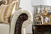 Soft-woven chenille fabric and polished wood loveseat additional photo 2 of 4