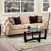 Sand/ brown chenille fabric sofa with individual nailhead trim additional photo 2 of 8