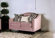 Blush pink velvet like fabric sloped arms sofa additional photo 2 of 8