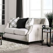 Ivory chenille nailhead trim sloped arms sofa additional photo 2 of 7