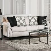 Ivory chenille nailhead trim sloped arms sofa additional photo 3 of 7