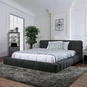 Dark gray linen-like fabric ultra-low profile king bed by Furniture of America additional picture 3