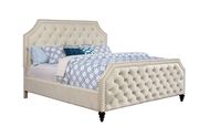 Beige queen bed with crystal-like buttons design additional photo 3 of 2