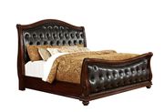 Dark cherry finish tufted headboard king bed by Furniture of America additional picture 2