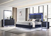 Contemporary navy blue king bed w/ light by Global additional picture 2