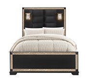 Gold / black queen size bed with lamps in glam style by Global additional picture 5