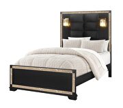 Gold / black queen size bed with lamps in glam style by Global additional picture 6