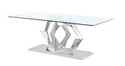 Clear glass top dining table w/ geometric chrome base by Global additional picture 3