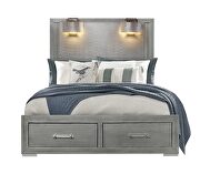Silver gray queen bed w/ lamps by Global additional picture 14