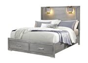 Silver gray queen bed w/ lamps by Global additional picture 4