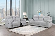 Grey reclining sofa in gray leather-life fabric by Global additional picture 2