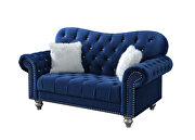 Blue velvet like fabric tufted curved sofa by Global additional picture 6