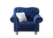 Blue velvet like fabric tufted curved chair by Global additional picture 2