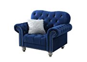 Blue velvet like fabric tufted curved chair by Global additional picture 3