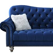 Blue velvet like fabric tufted curved loveseat by Global additional picture 3